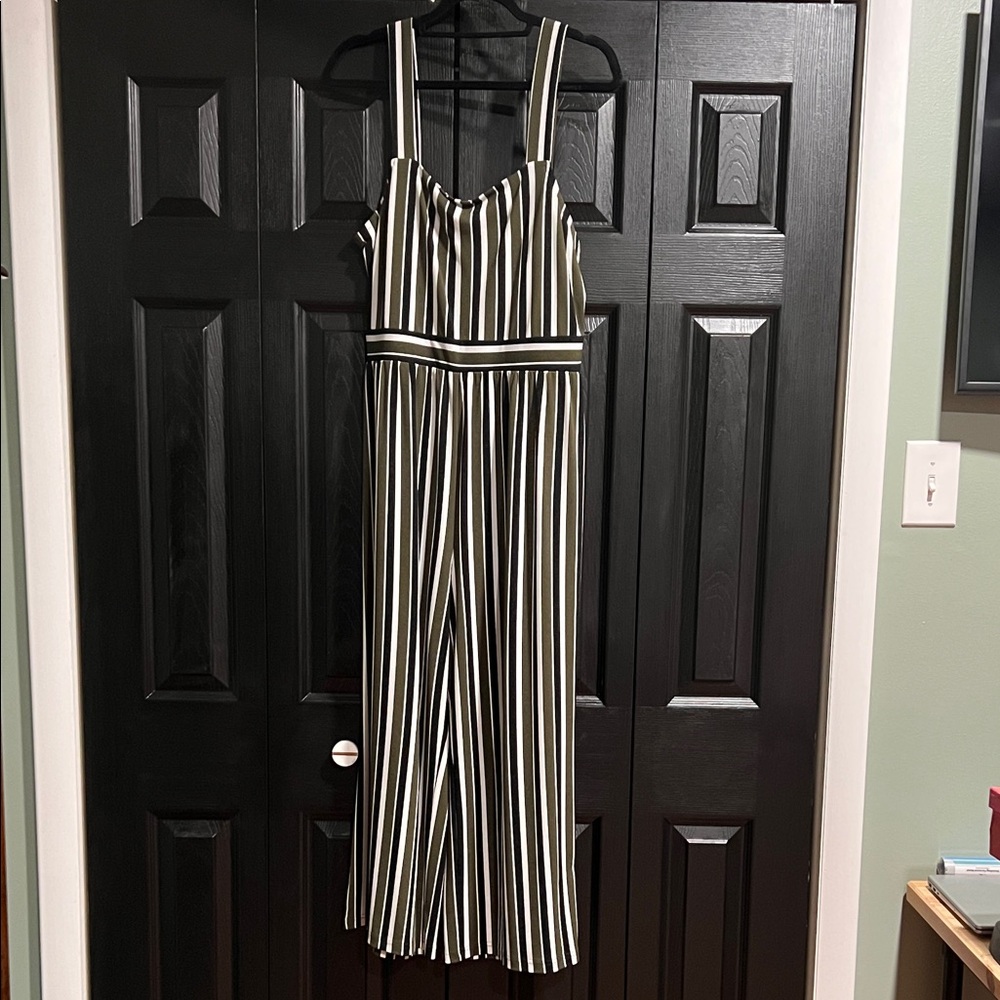 Express Green, Black, and White Striped Jumpsuit
